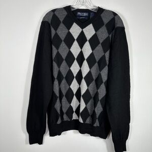 Davis & Squire Men's Size XXL Extra Fine Merino Wool Black Argyle Sweater